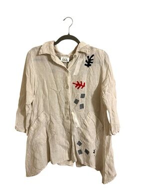 Odile Abstract Shapes 100% Linen Button Up Shirt Small